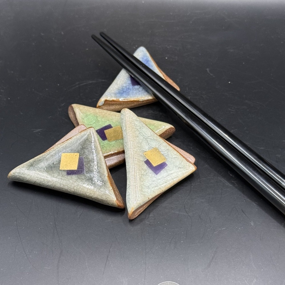 VTG Japanese Studio Pottery Chopstick Rests Hashioki Triangle Set of 4